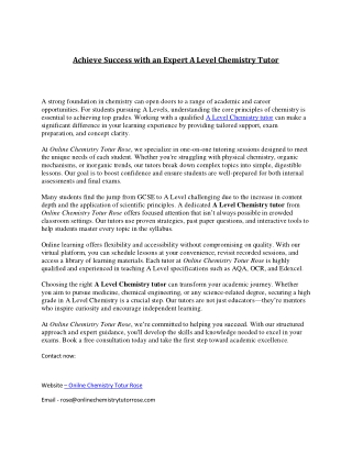 A Level Chemistry Tutor Expert Online Guidance by Online Chemistry Tutor Rose