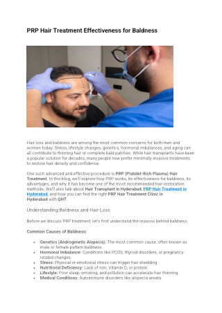 PRP Hair Treatment Effectiveness for Baldness