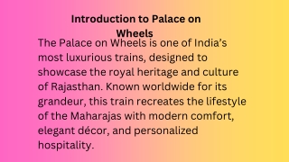 Introduction to Palace on Wheels