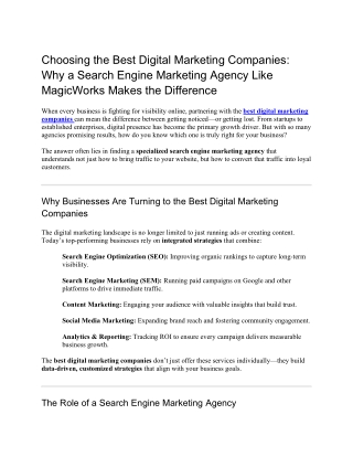 Choosing the Best Digital Marketing Companies Why a Search Engine Marketing Agency Like MagicWorks Makes the Difference