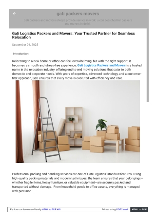 Gati Logistics Packers & Movers: Your Trusted Partner for Seamless Shifting