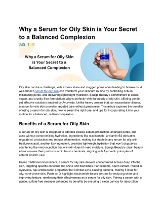 Why a Serum for Oily Skin is Your Secret to a Balanced Complexion