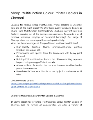 Sharp Multifunction Colour Printer Dealers in Chennai