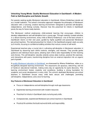 Unlocking Young Minds_ Quality Montessori Education in Gachibowli—A Modern Path to Self-Discipline and Holistic Growth