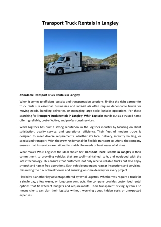 Transport Truck Rentals in Langley