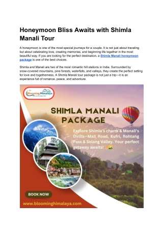 Honeymoon Bliss Awaits with Shimla Manali Tour