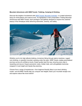 Mountain Adventures with NKM Travels_ Trekking, Camping & Climbing
