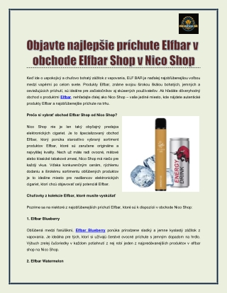 Objavte najlepšie príchute Elfbar v obchode Elfbar Shop v Nico Shop