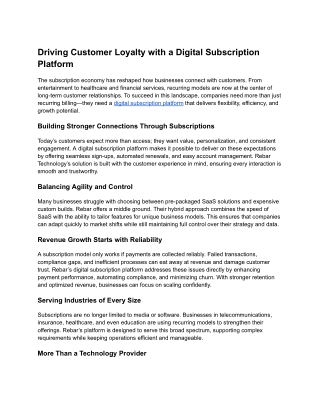 Driving Customer Loyalty with a Digital Subscription Platform