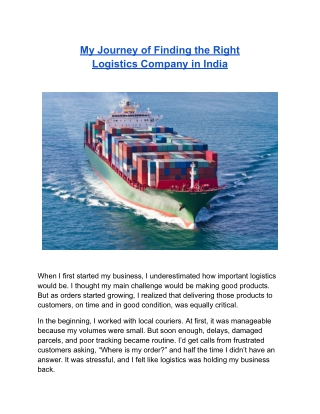 My Journey of Finding the Right Logistics Company in India