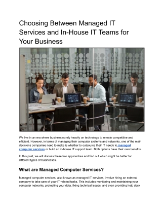 Choosing Between Managed IT Services and In-House IT Teams for Your Business