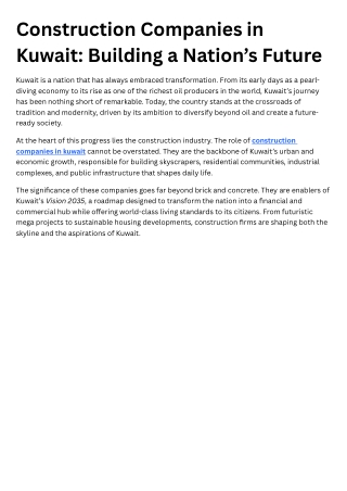 Construction Companies in Kuwait Building a Nation’s Future