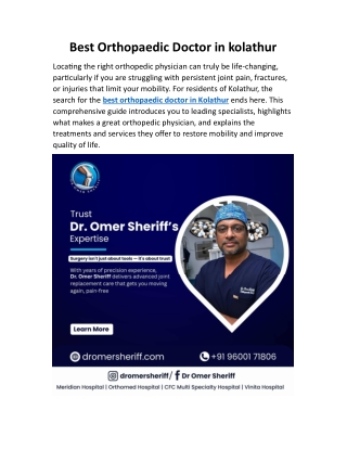 Best Orthopaedic Doctor in kolathur