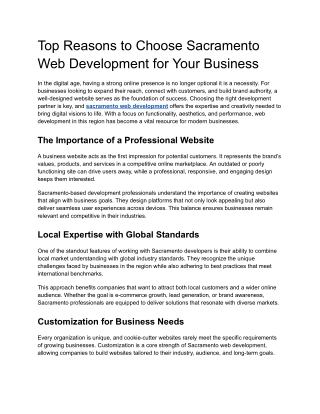 Top Reasons to Choose Sacramento Web Development for Your Business