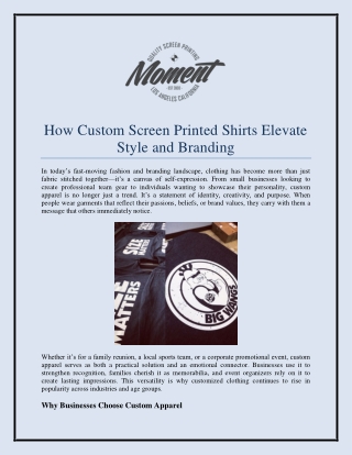 How Custom Screen Printed Shirts Elevate Style and Branding