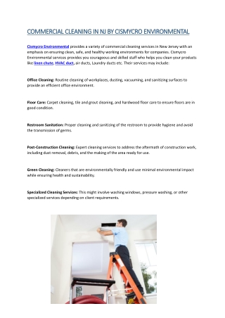 Commercial cleaning in NJ by Cismycro Environmental