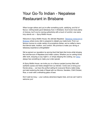 Your Go-To Indian - Nepalese Restaurant in Brisbane