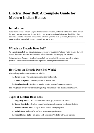 Electric Door Bell: A Complete Guide for Modern Indian Homes