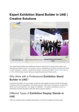 Expert Exhibition Stand Builder in UAE _ Creative Solutions