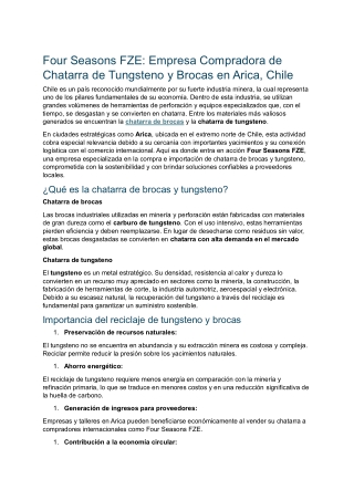 Four Seasons FZE: Empresa Compradora de Chatarra de Tungsteno y Brocas en Arica,