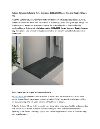 Reliable Bathroom Solutions - Toilet Connector, 1600x1000 Shower Tray, and Disabled Shower Tray