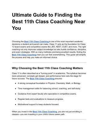Ultimate Guide to Finding the Best 11th Class Coaching Near You