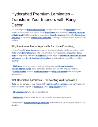 Hyderabad Premium Laminates – Transform Your Interiors with Rang Decor
