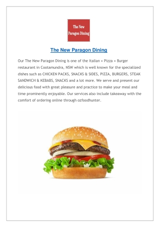 The New Paragon Dining Cootamundra Menu | Order Online