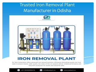 Trusted Iron Removal Plant Manufacturer in Odisha