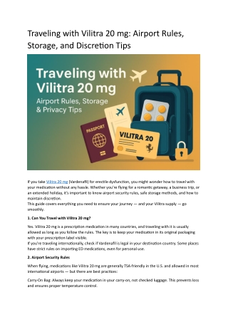 Traveling with Vilitra 20 mg: Airport Rules,  Storage, and Discretion Tips