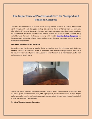 The Importance of Professional Care for Stamped and Polished Concrete