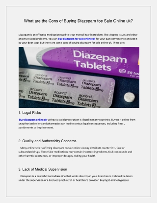 What are the Cons of Buying Diazepam foe Sale Online uk
