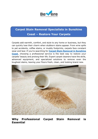 Expert Carpet Stain Removal in Sunshine Coast – Restore Your Carpets to Perfecti