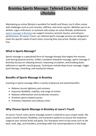 Bromley Sports Massage Tailored Care for Active Lifestyles