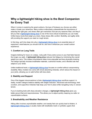 Why a lightweight hiking shoe is the Best Companion for Every Trail