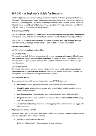 SAP C4C – A Beginner’s Guide for Students