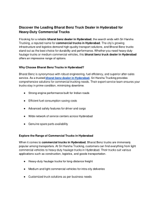 Discover the Leading Bharat Benz Truck Dealer in Hyderabad for Heavy-Duty Commercial Trucks