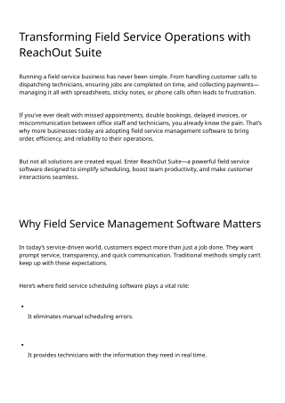 ReachOut Suite | Field Service Management Software for Smarter Operations