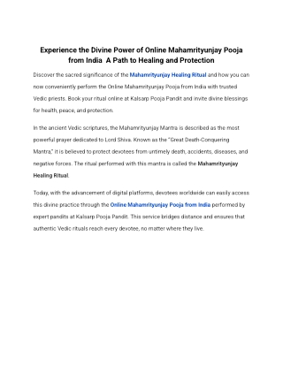 Experience the Divine Power of Online Mahamrityunjay Pooja from India  A Path to Healing and Protection