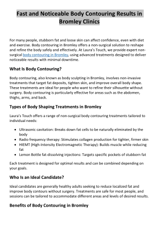 Fast and Noticeable Body Contouring Results in Bromley Clinics