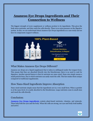 Ananeoo Eye Drops Ingredients and Their Connection to Wellness