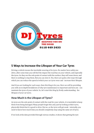 5 Ways to Increase the Lifespan of Your Car Tyres