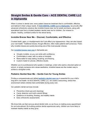 Straight Smiles & Gentle Care – ACE DENTAL CARE LLC in Alpharetta
