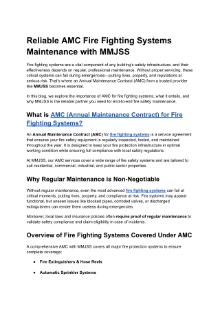 Reliable AMC Fire Fighting Systems Maintenance with MMJSS