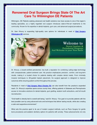 Renowned Oral Surgeon Brings State Of The Art Care To Wilmington DE Patients