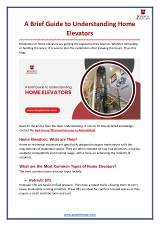 A Brief Guide to Understanding Home Elevators