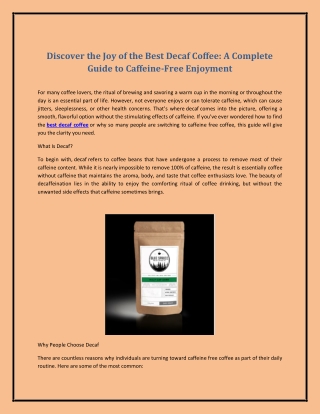 Discover the Joy of the Best Decaf Coffee: A Complete Guide to Caffeine-Free Enj