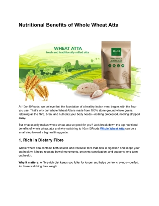 Nutritional Benefits of Whole Wheat Atta | 10on10Foods