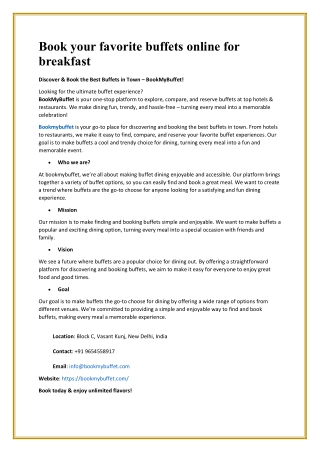 Book your favorite buffets online for breakfast