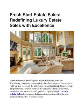 Fresh Start Estate Sales – Premium Luxury Estate Sales You Can Trust